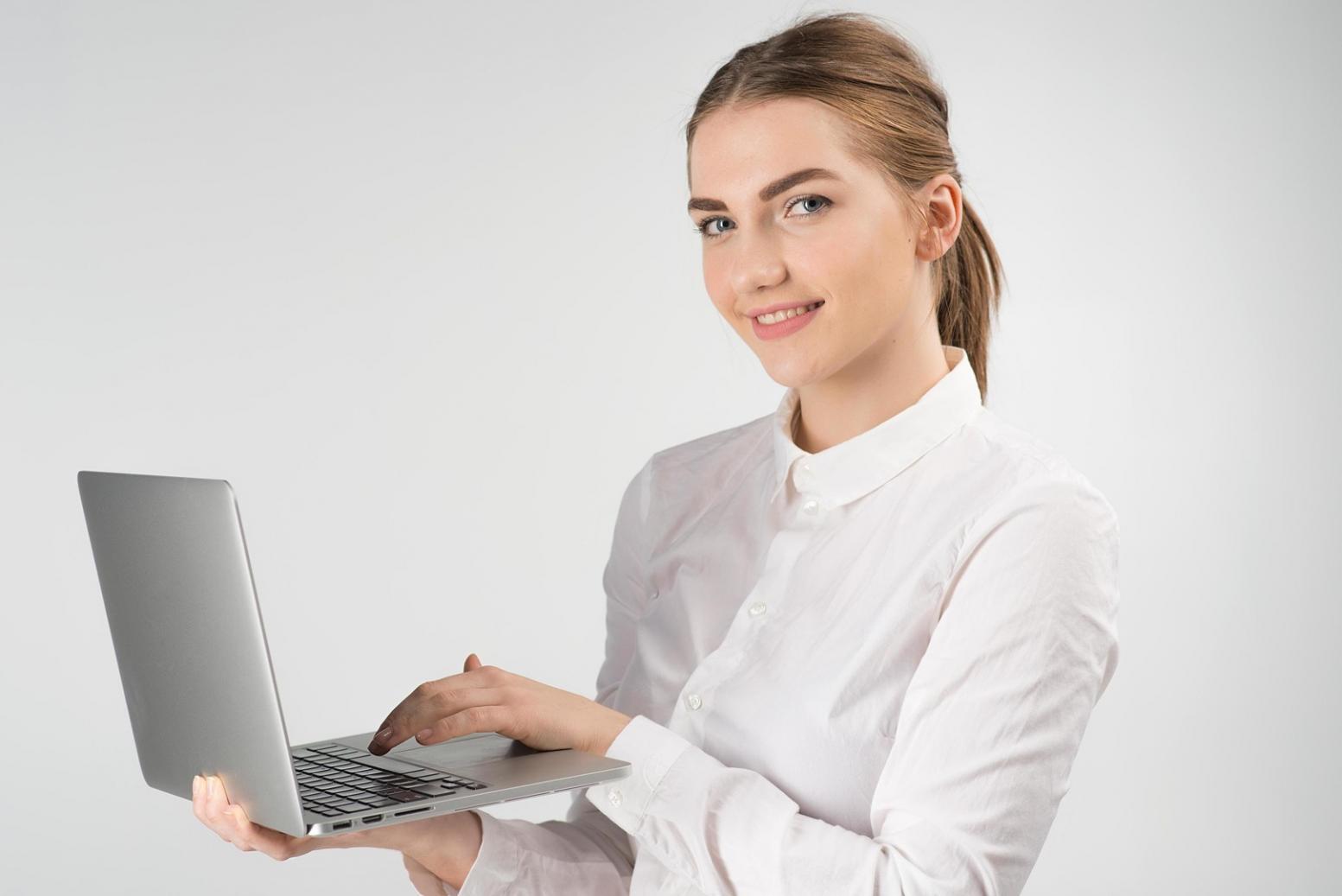 Modern office workspace with invoice processing automation system